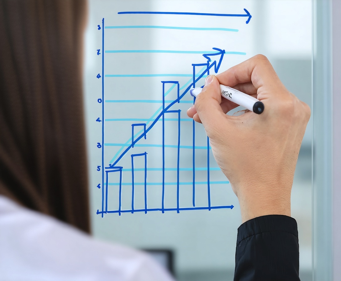 Detailná kresba rastového grafu na sklenenú tabuľu